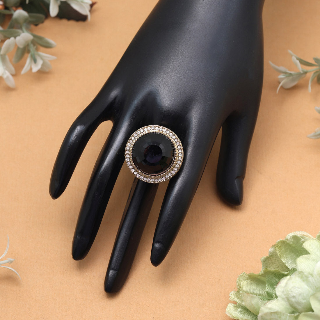 Classic Black Color Kundan Ring For Women Jewellery GetGlit