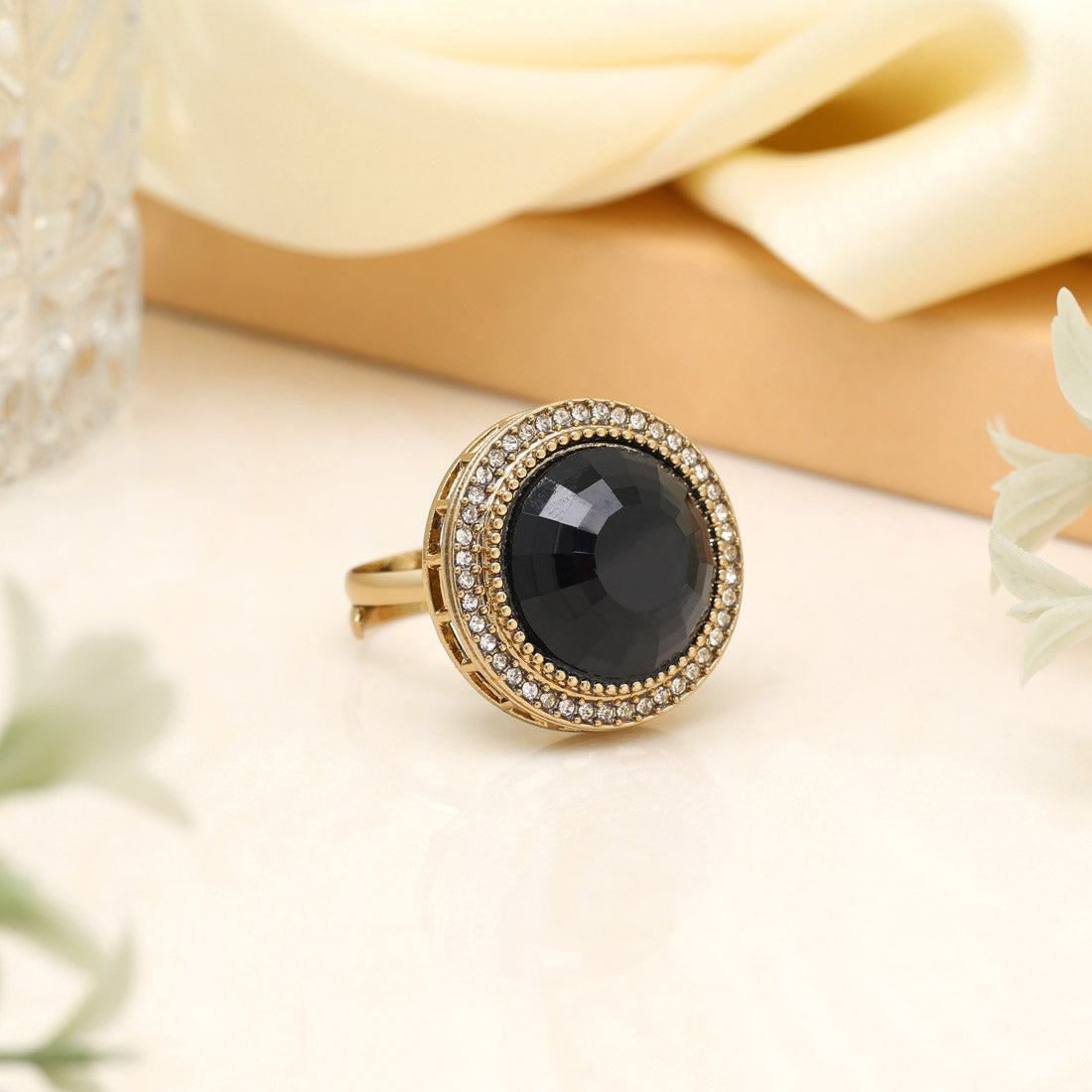 Classic Black Color Kundan Ring For Women Jewellery GetGlit