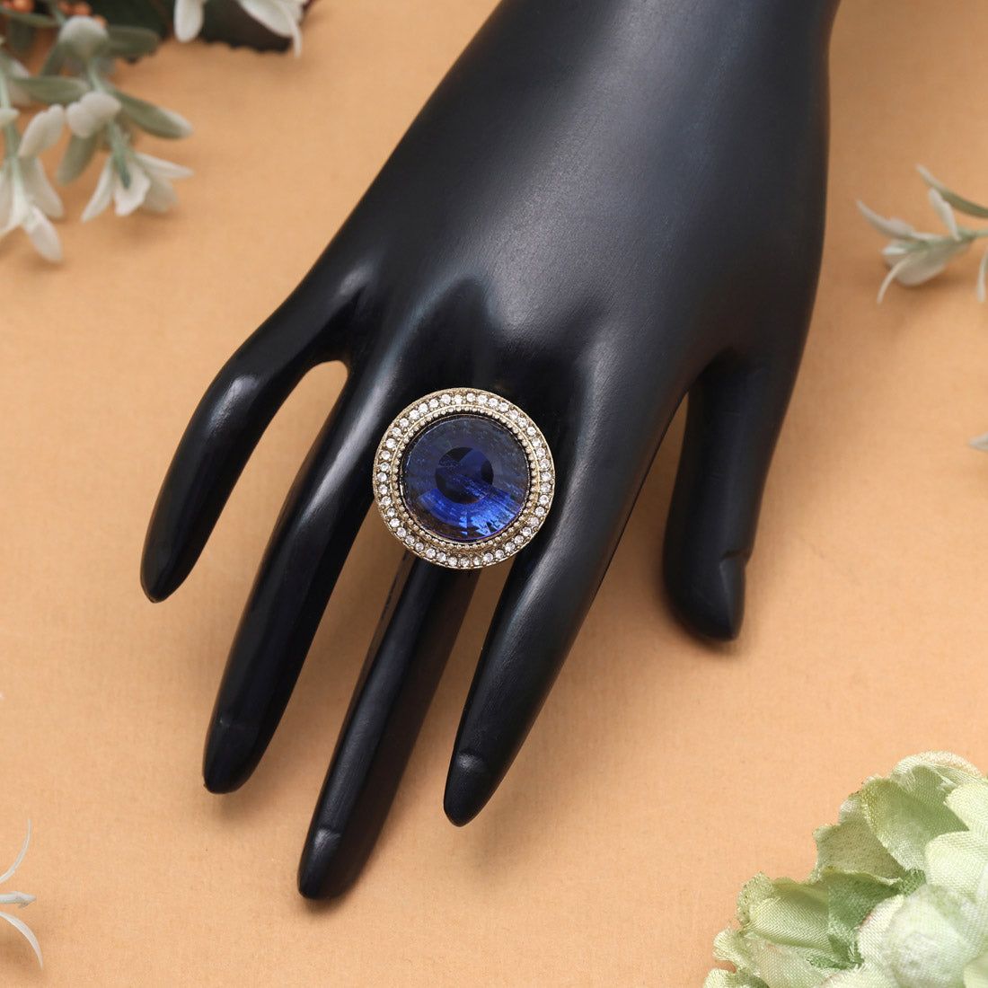 Royal Blue Color Kundan Ring For Women Jewellery GetGlit