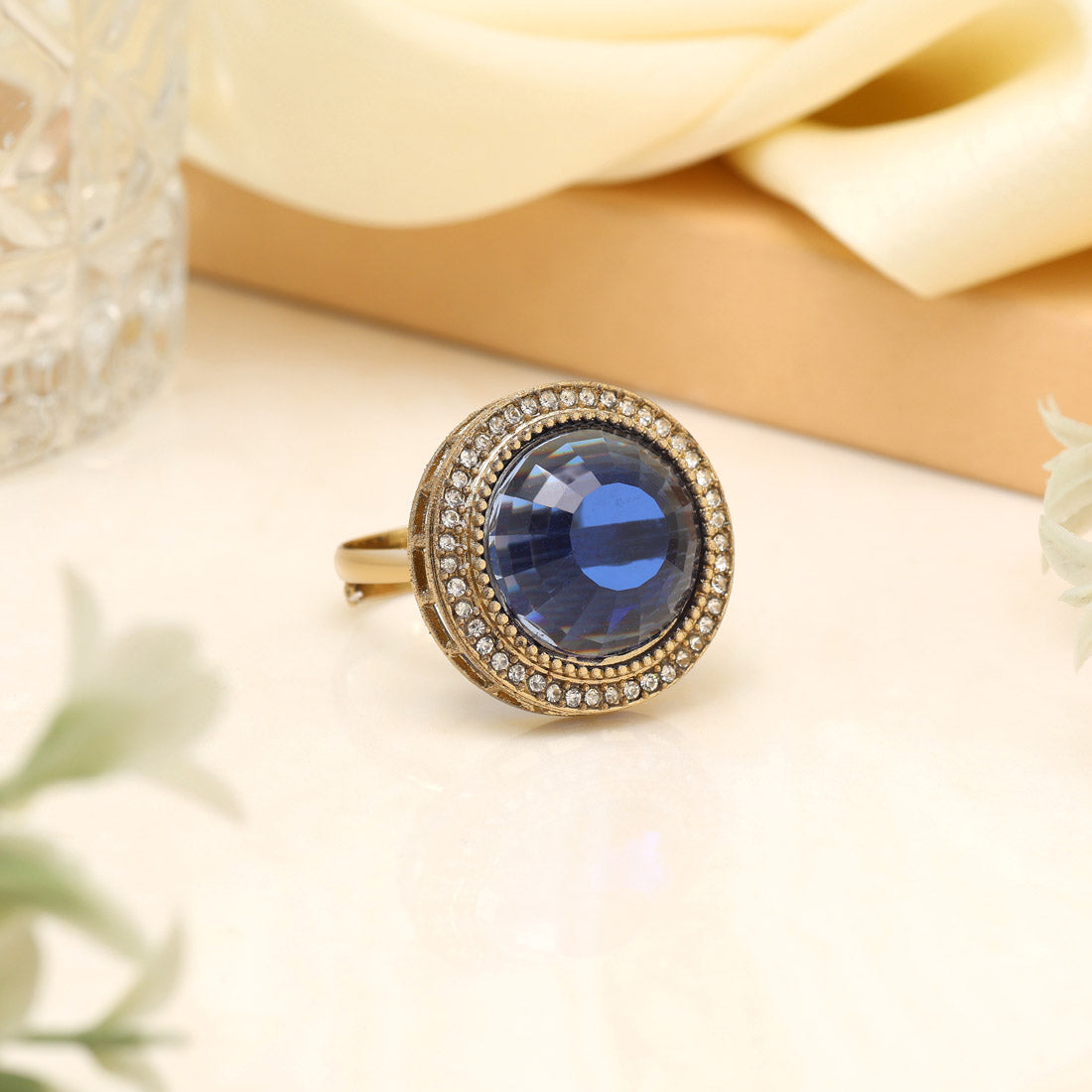 Royal Blue Color Kundan Ring For Women Jewellery GetGlit