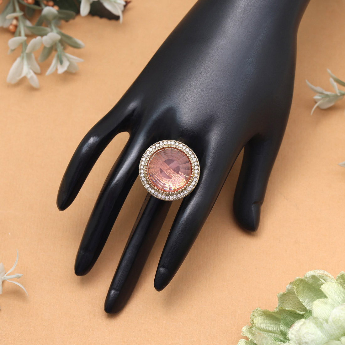 Delicate Baby Pink Color Kundan Ring For Women Jewellery GetGlit