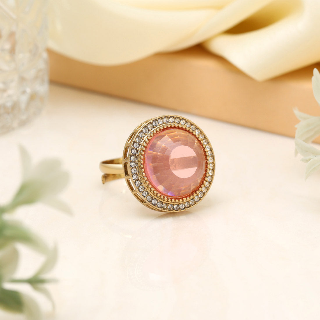 Delicate Baby Pink Color Kundan Ring For Women Jewellery GetGlit