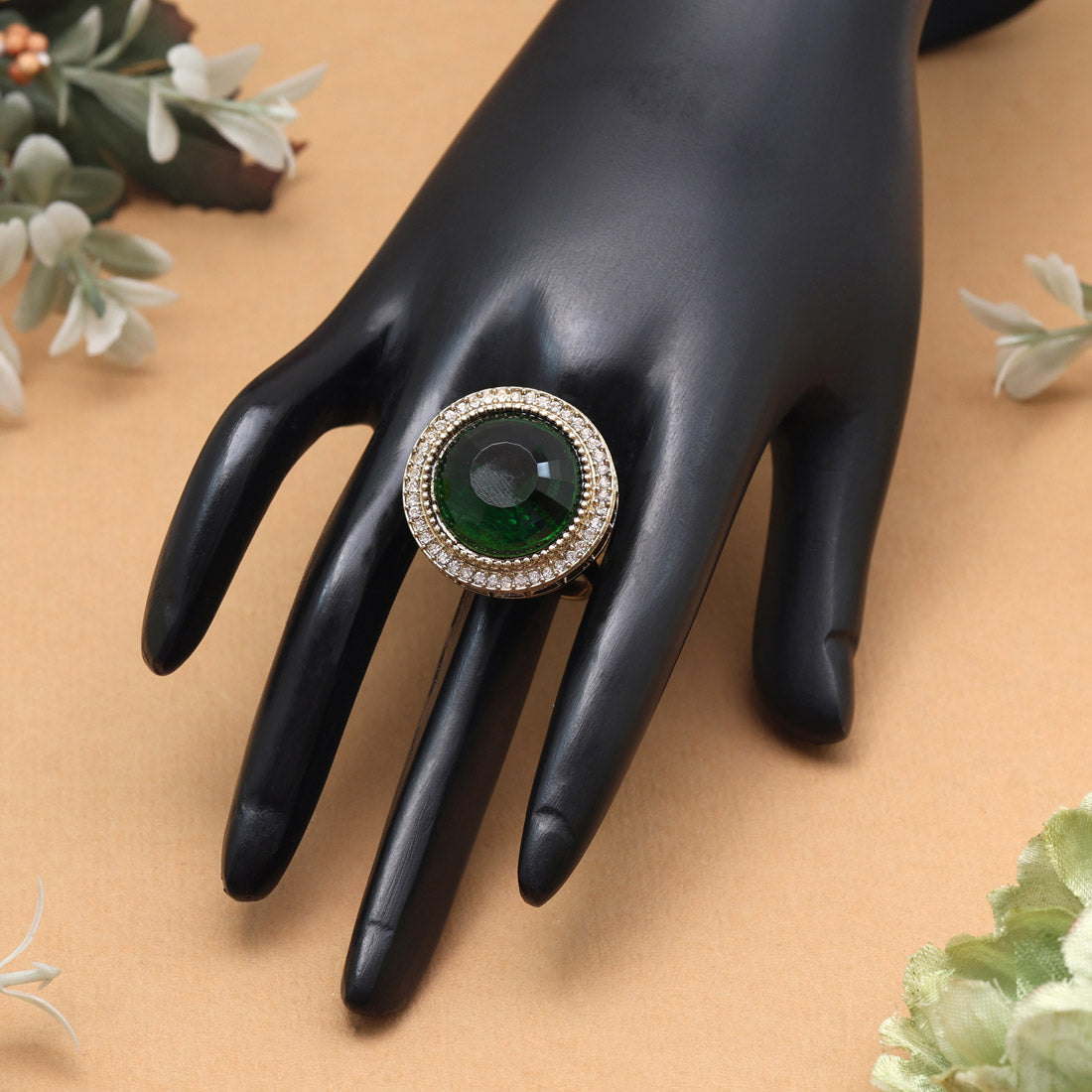 Elegant Green Color Kundan Ring For Women Jewellery GetGlit