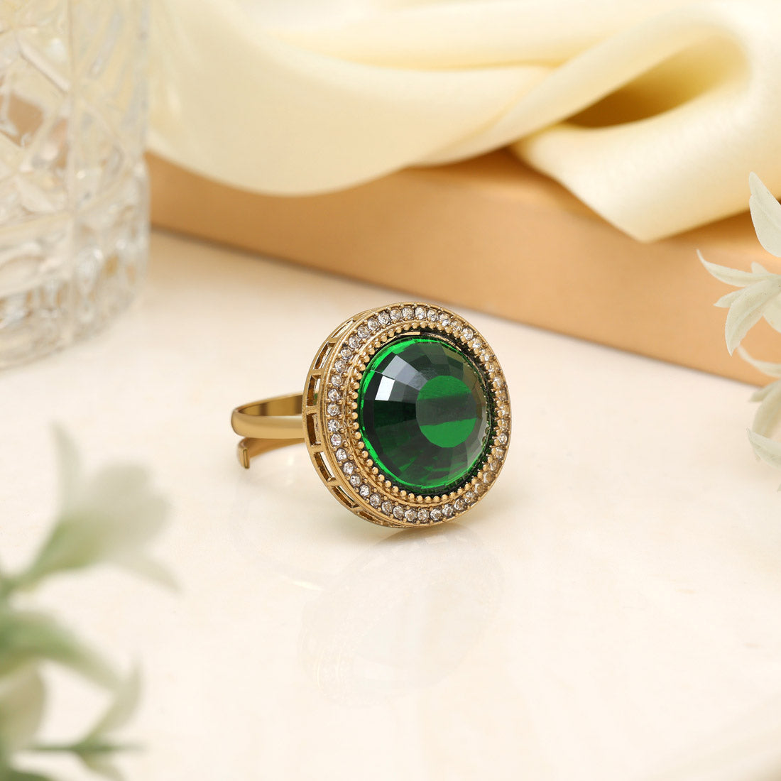 Elegant Green Color Kundan Ring For Women Jewellery GetGlit