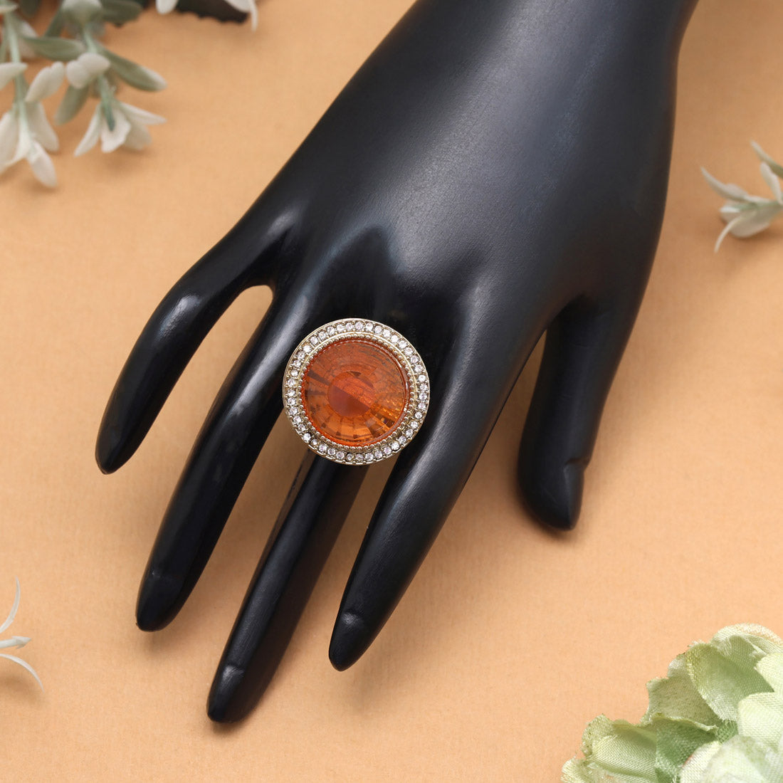 Vibrant Orange Color Kundan Ring For Women Jewellery GetGlit