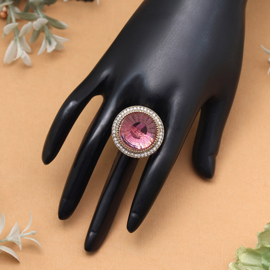 Soft Pink Color Kundan Ring For Women Jewellery GetGlit