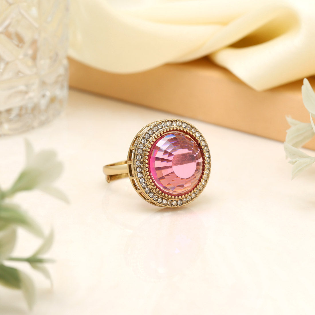 Soft Pink Color Kundan Ring For Women Jewellery GetGlit