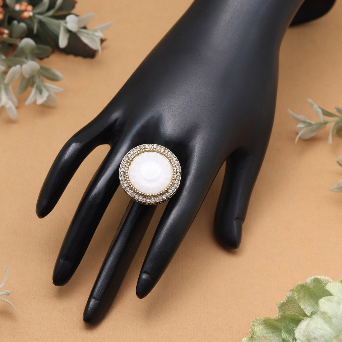 Pure White Color Kundan Ring For Women Jewellery GetGlit