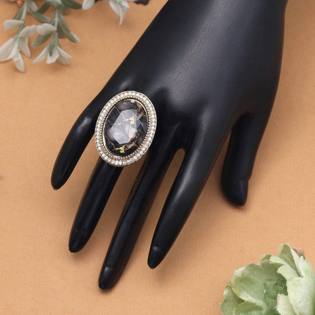 Sleek Black Color Kundan Ring For Women Jewellery GetGlit