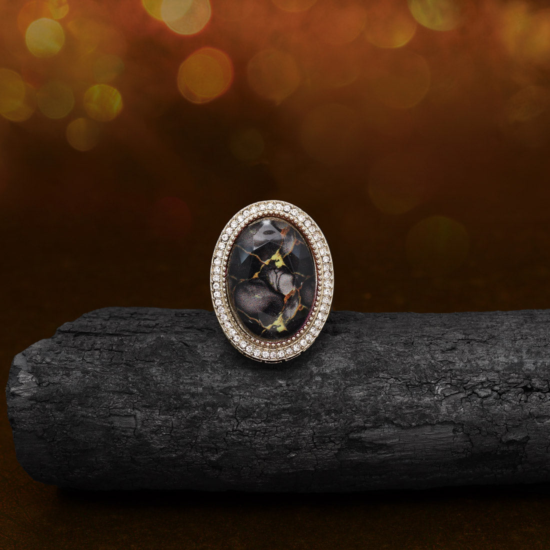 Sleek Black Color Kundan Ring For Women Jewellery GetGlit