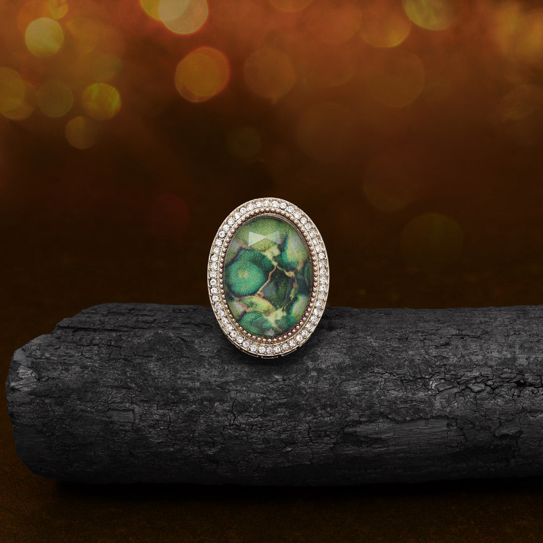 Nature-Inspired Green Color Kundan Ring For Women Jewellery GetGlit
