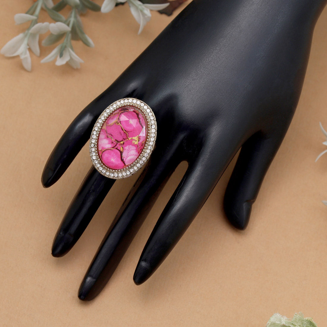 Blush Pink Color Kundan Ring For Women Jewellery GetGlit