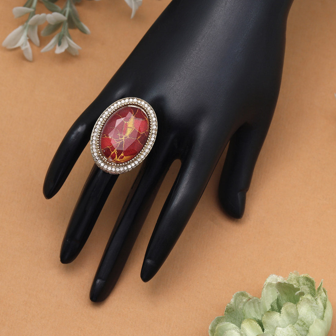 Bold Red Color Kundan Ring For Women Jewellery GetGlit