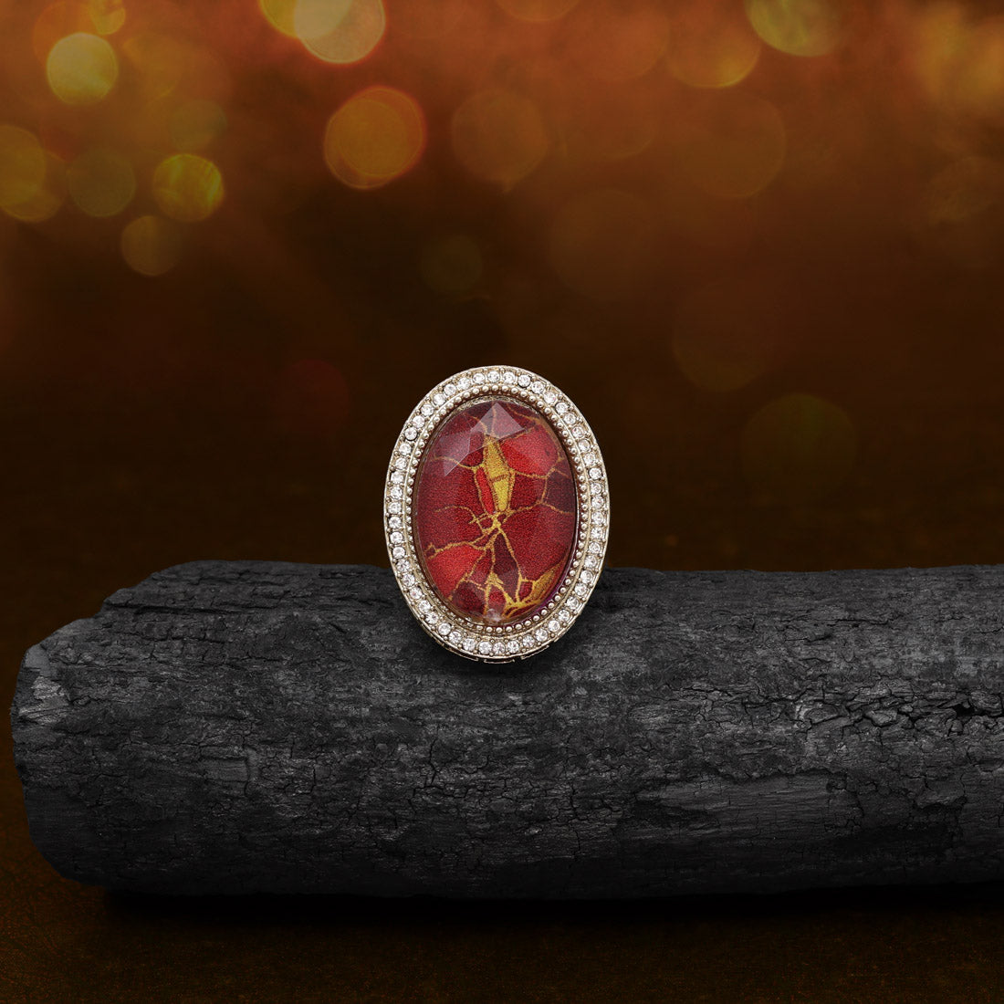 Bold Red Color Kundan Ring For Women Jewellery GetGlit