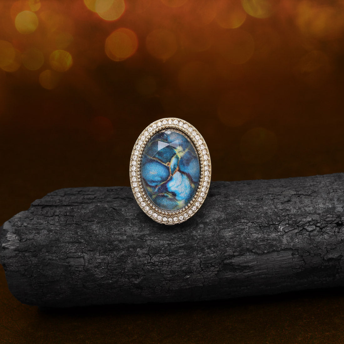 Ocean Turquoise Blue Color Kundan Ring For Women Jewellery GetGlit