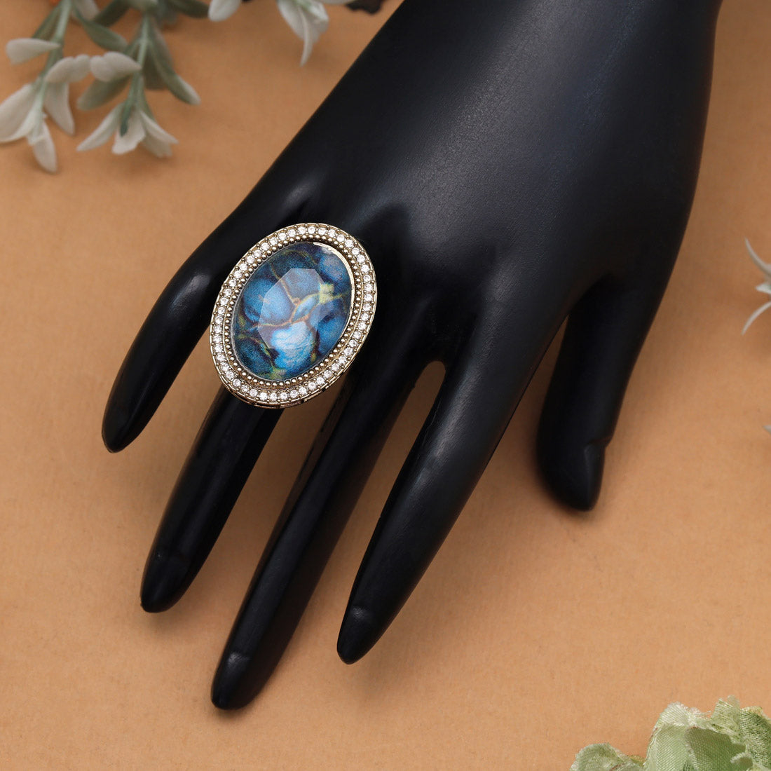 Ocean Turquoise Blue Color Kundan Ring For Women Jewellery GetGlit
