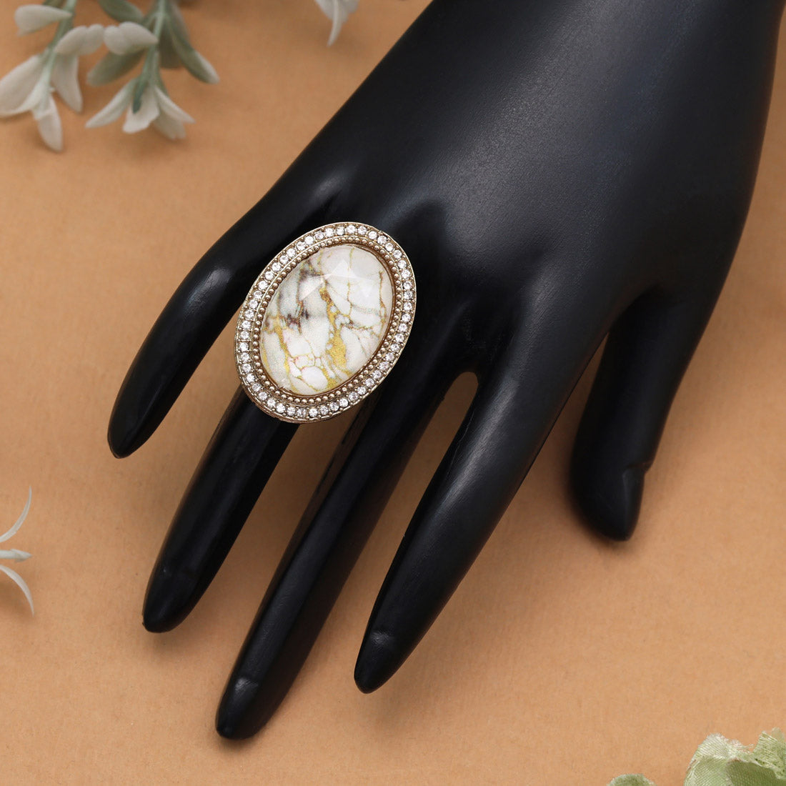 Snowy White Color Kundan Ring For Women Jewellery GetGlit
