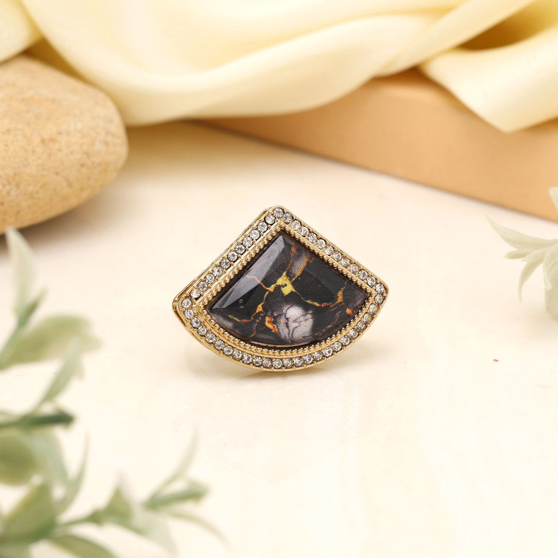 Midnight Black Color Kundan Ring For Women Jewellery GetGlit