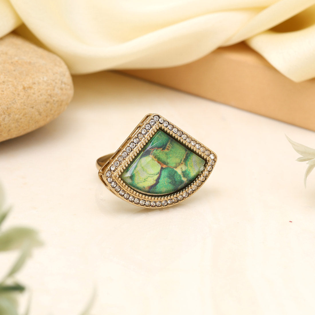 Lush Green Color Kundan Ring For Women Jewellery GetGlit