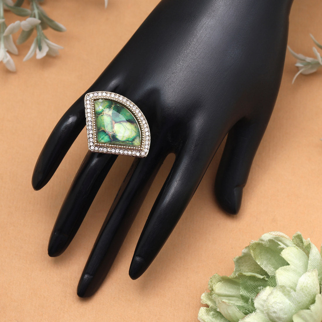 Lush Green Color Kundan Ring For Women Jewellery GetGlit