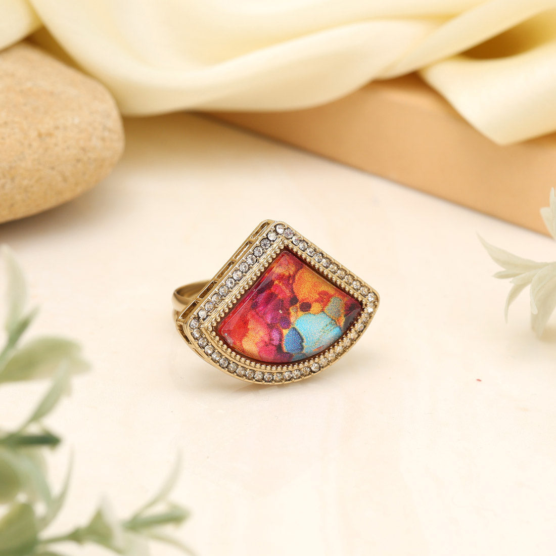 Sparkling Multi Color Kundan Ring For Women Jewellery GetGlit