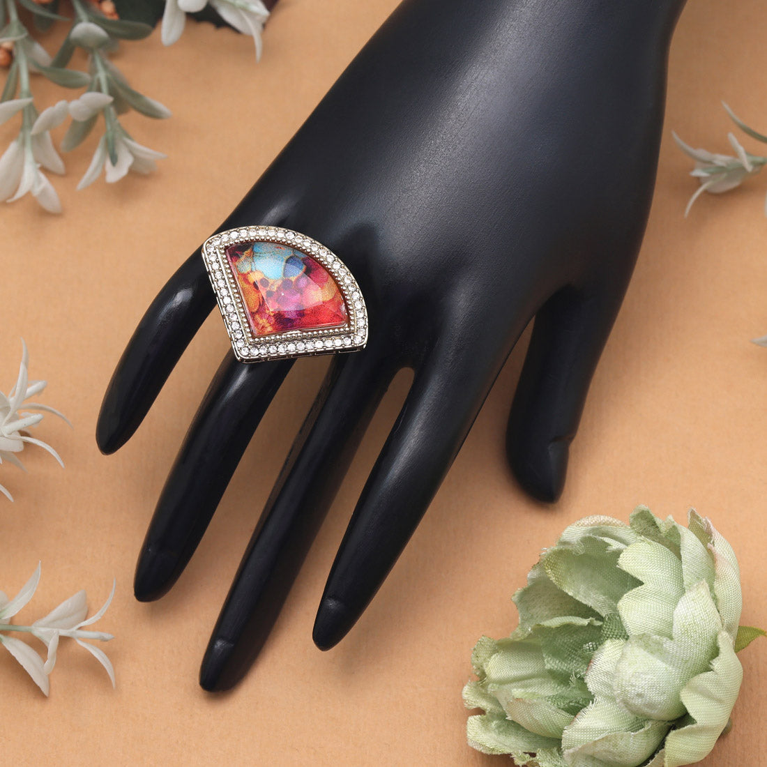 Sparkling Multi Color Kundan Ring For Women Jewellery GetGlit