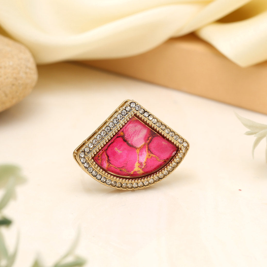 Peachy Pink Color Kundan Ring For Women Jewellery GetGlit