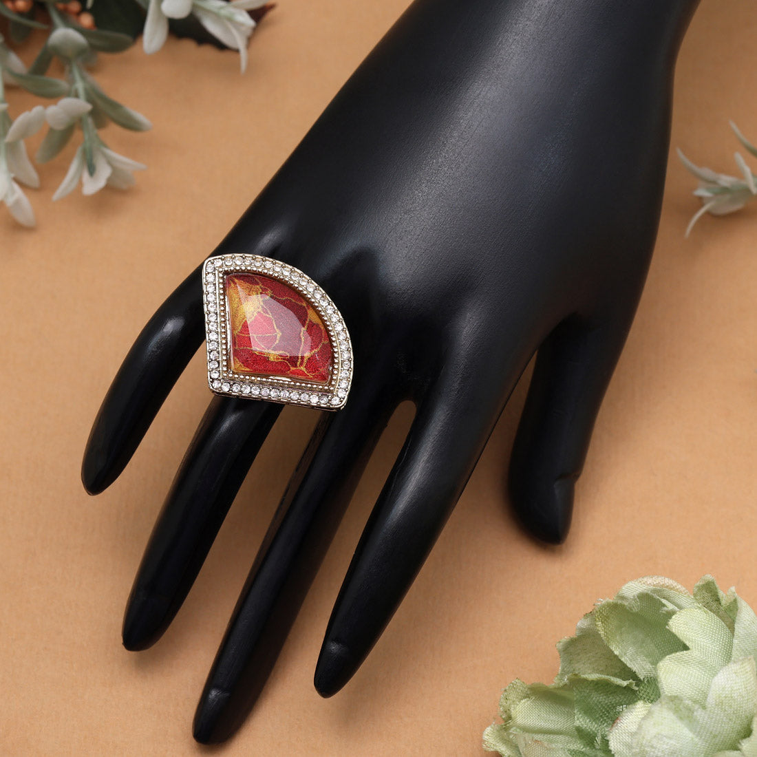 Radiant Red Color Kundan Ring For Women Jewellery GetGlit