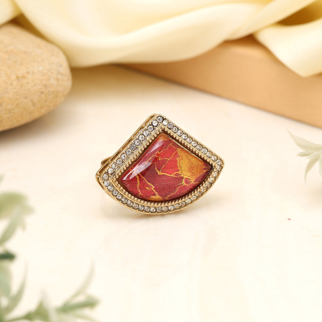 Radiant Red Color Kundan Ring For Women Jewellery GetGlit