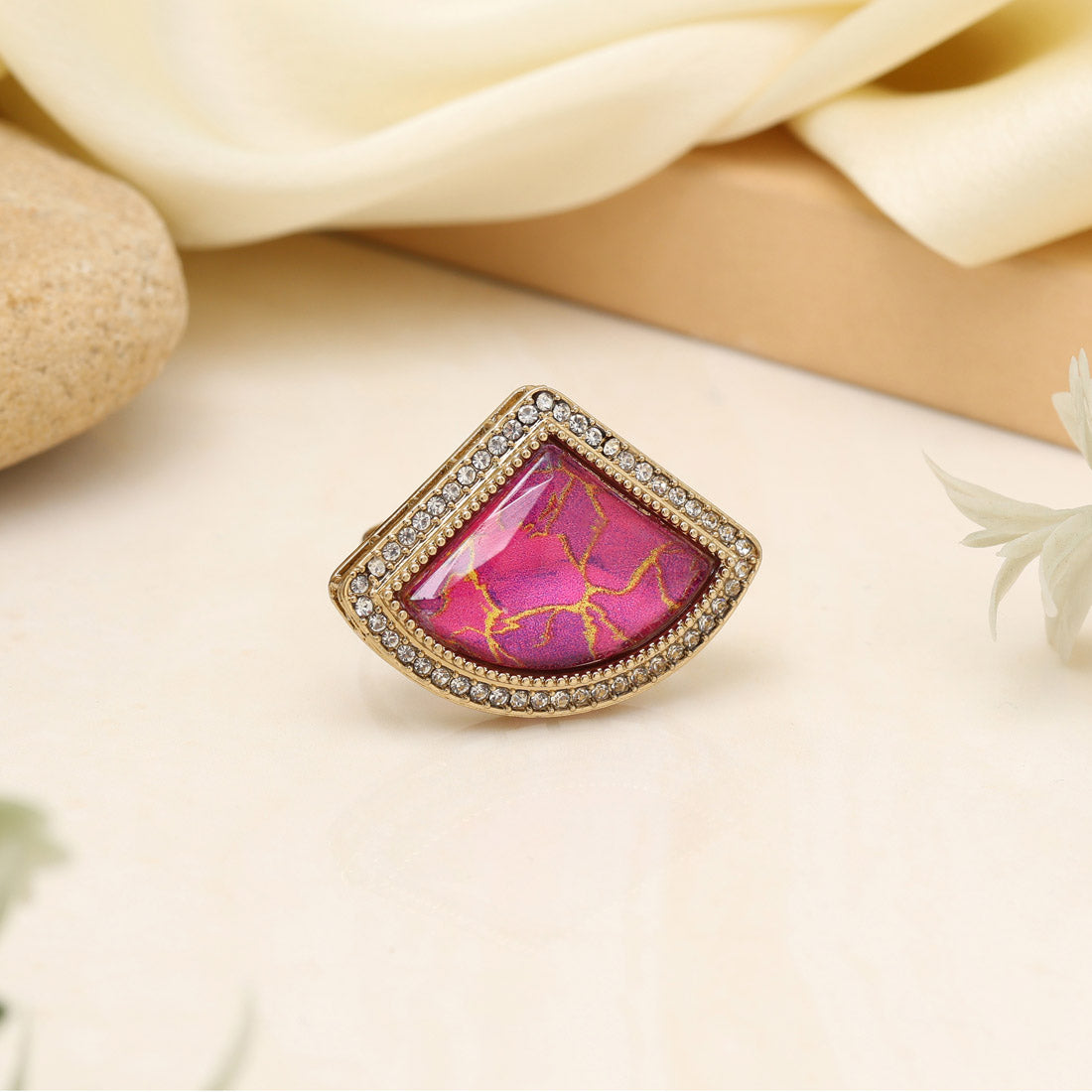 Traditional Rani Color Kundan Ring For Women Jewellery GetGlit