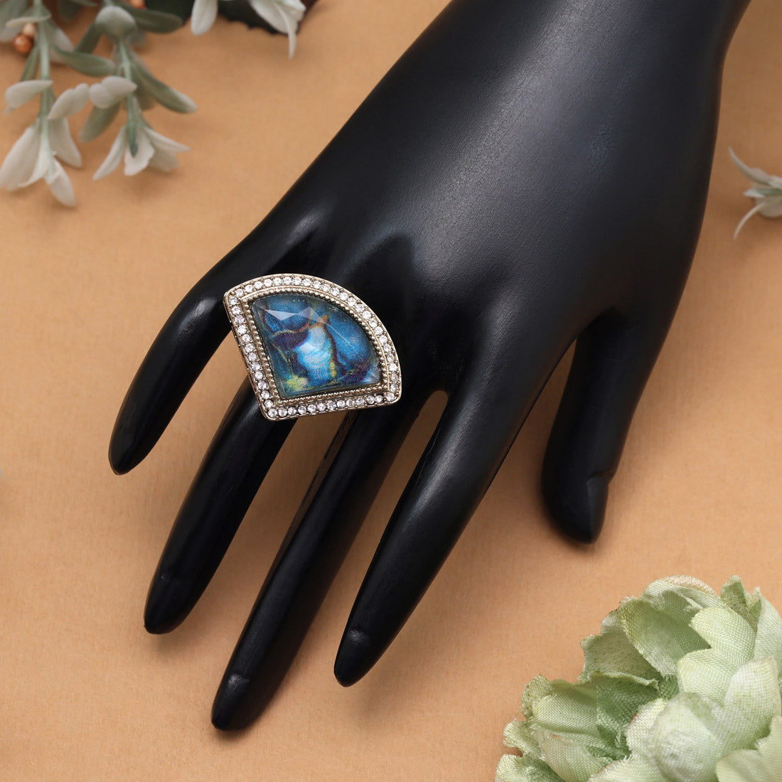 Serene Turquoise Blue Color Kundan Ring For Women Jewellery GetGlit
