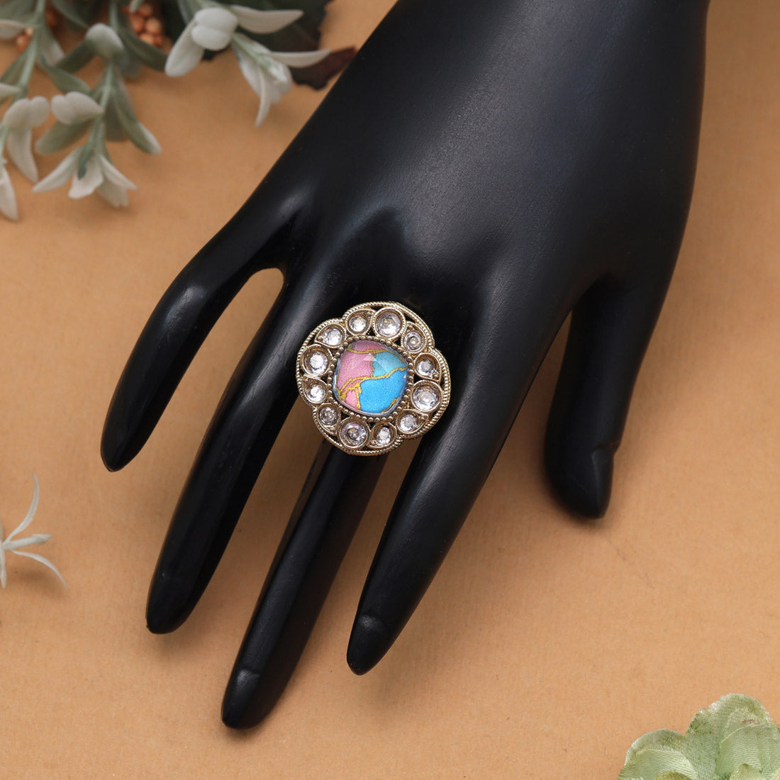 Aqua Firozi Color Kundan Ring For Women Jewellery GetGlit