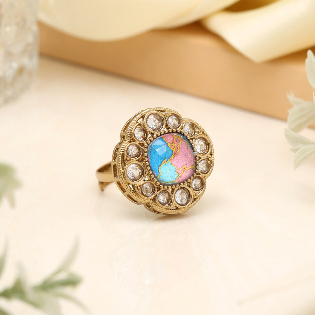 Aqua Firozi Color Kundan Ring For Women Jewellery GetGlit