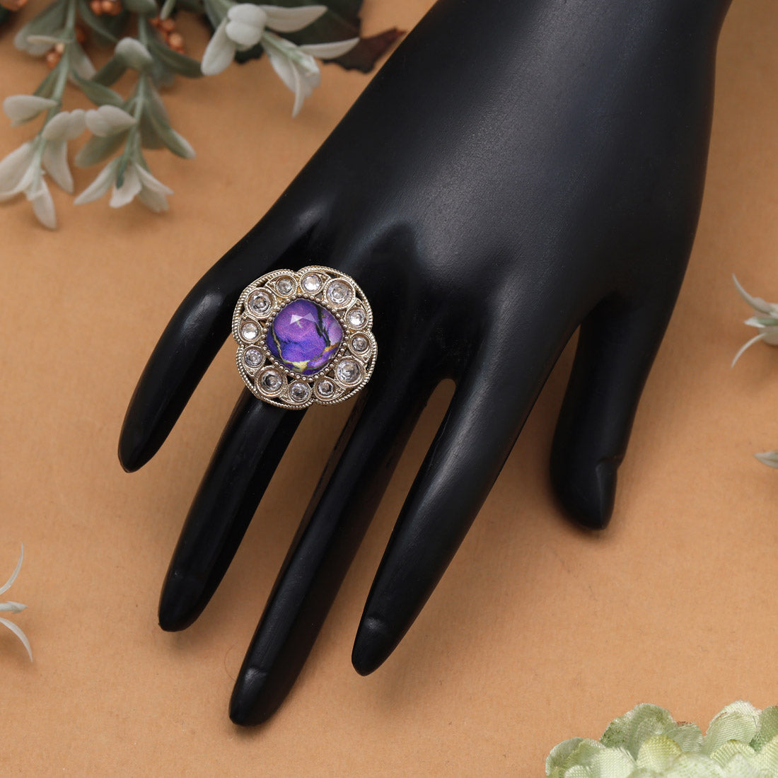 Elegant Purple Color Kundan Ring For Women Jewellery GetGlit