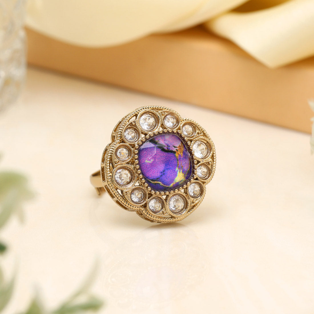 Elegant Purple Color Kundan Ring For Women Jewellery GetGlit