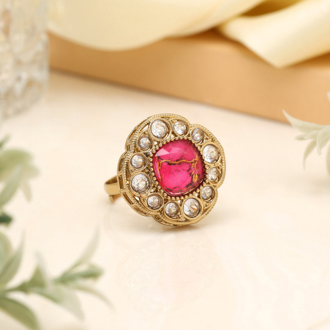 Festive Rani Color Kundan Ring For Women Jewellery GetGlit