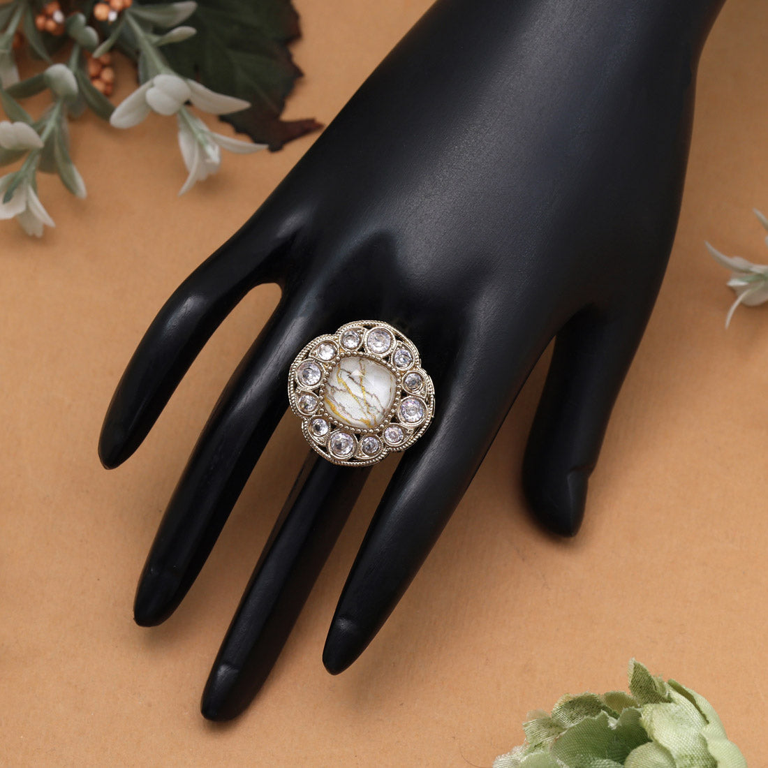 Snowflake White Color Kundan Ring For Women Jewellery GetGlit