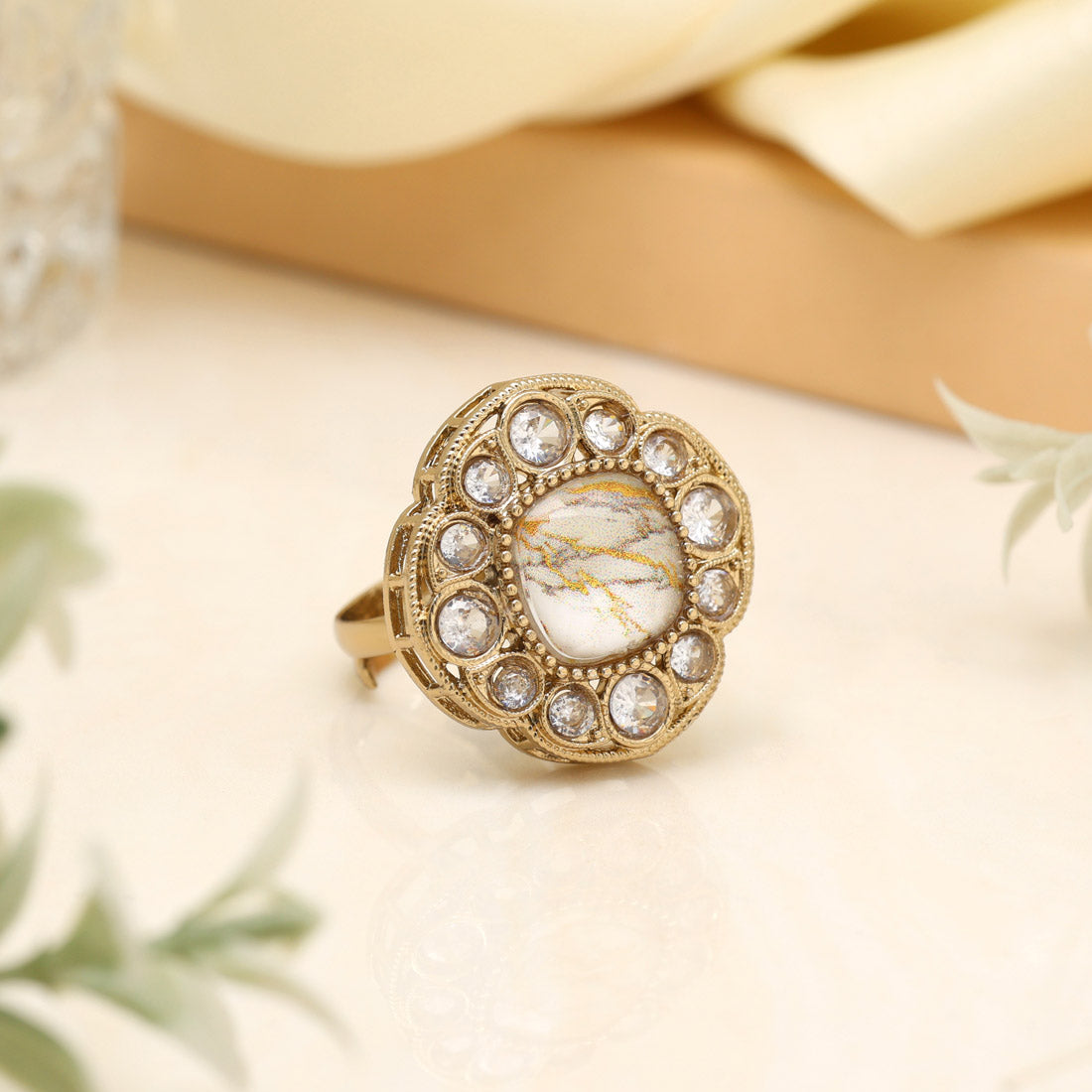 Snowflake White Color Kundan Ring For Women Jewellery GetGlit