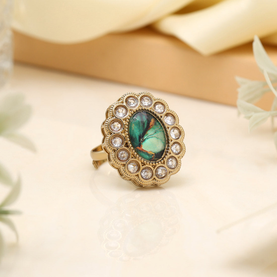 Earthy Green Color Kundan Ring For Women Jewellery GetGlit