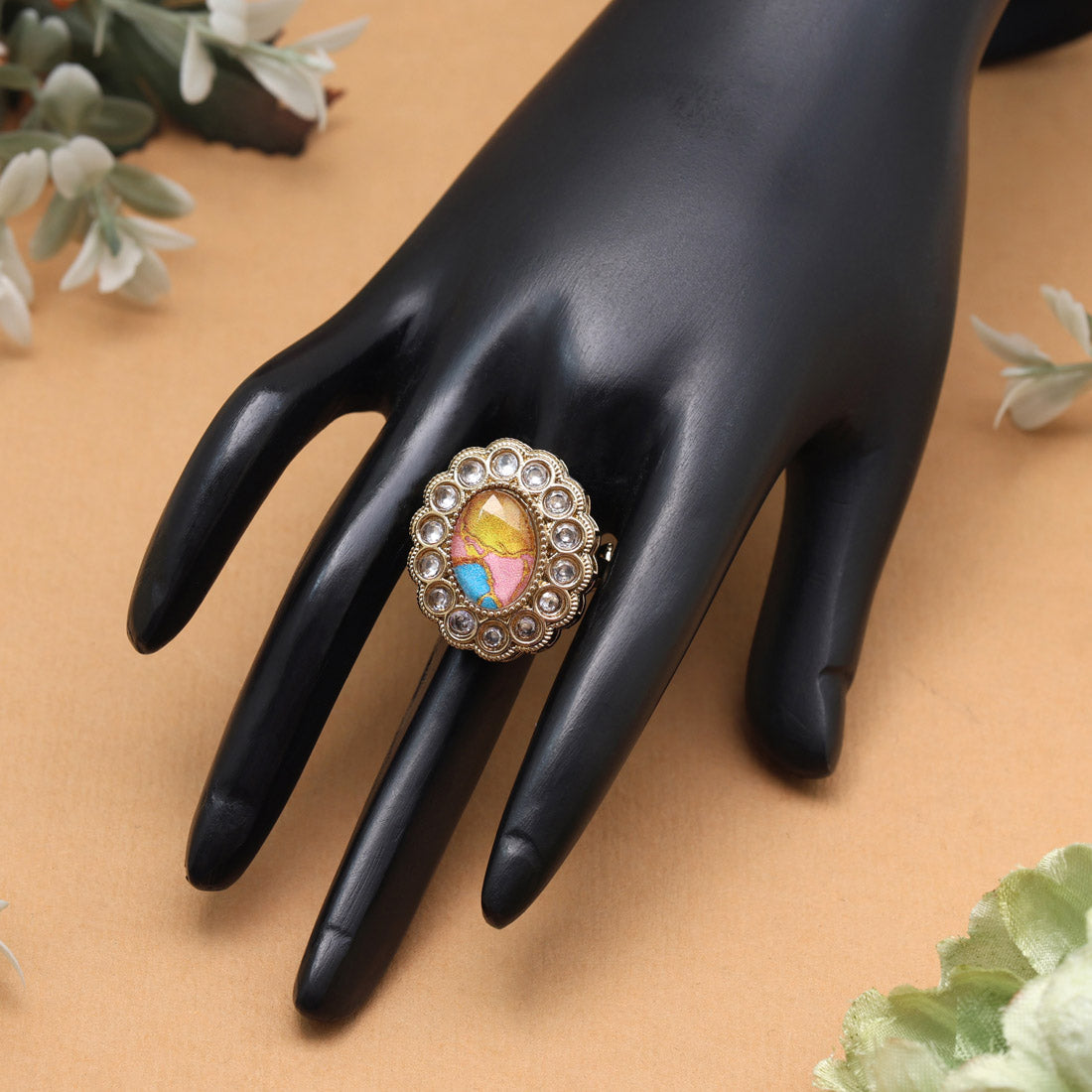 Color Burst Multi Color Kundan Ring For Women Jewellery GetGlit