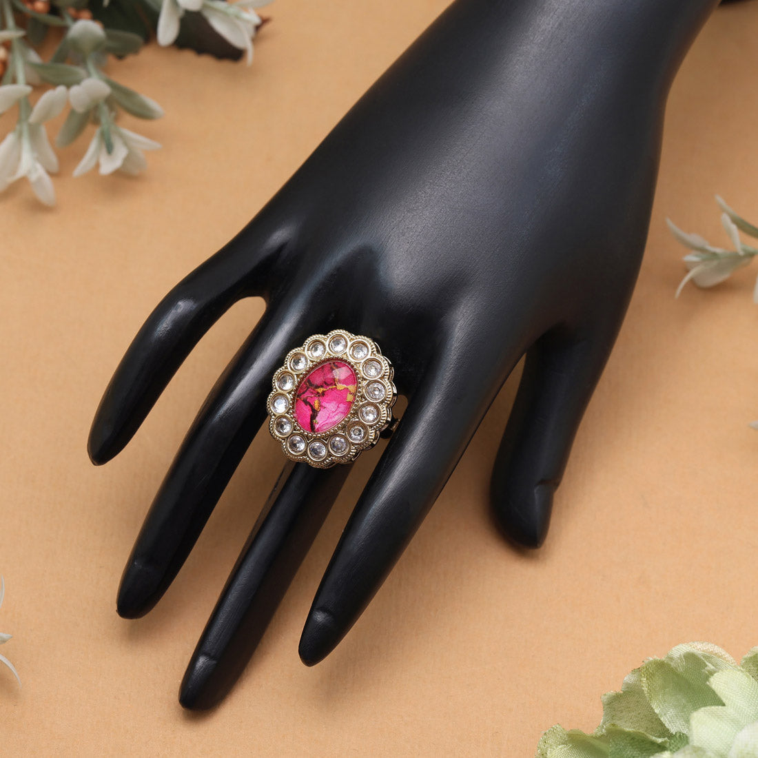 Radiant Magenta Color Kundan Ring For Women Jewellery GetGlit
