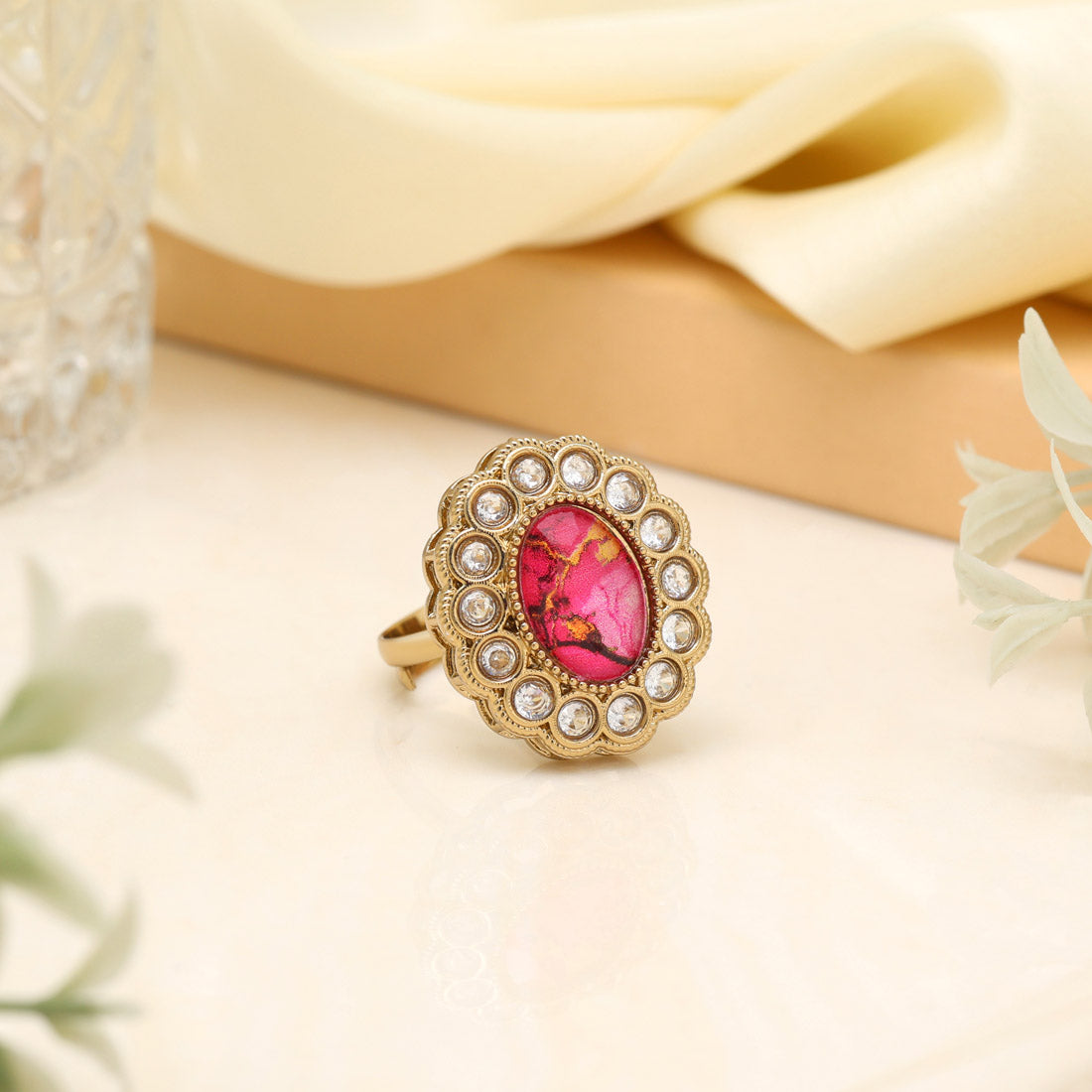 Radiant Magenta Color Kundan Ring For Women Jewellery GetGlit
