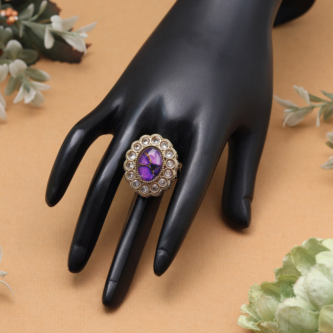 Mystical Purple Color Kundan Ring For Women Jewellery GetGlit