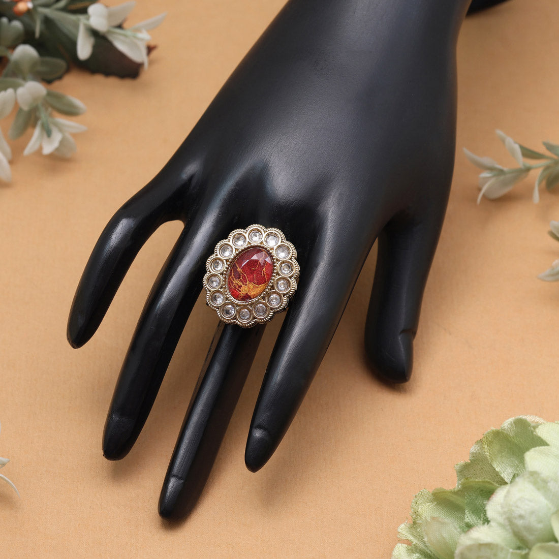 Ruby Red Color Kundan Ring For Women Jewellery GetGlit
