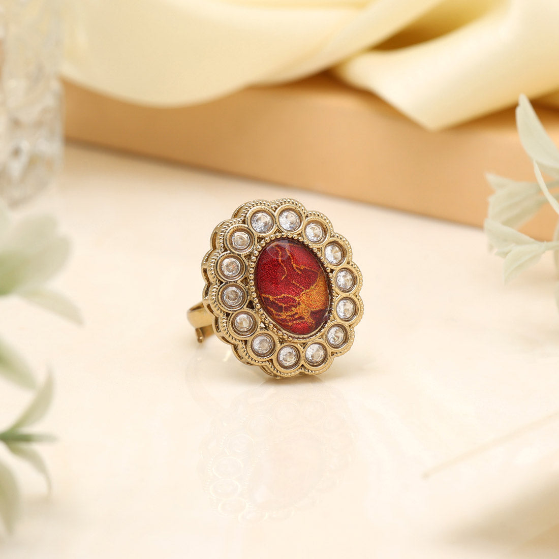 Ruby Red Color Kundan Ring For Women Jewellery GetGlit