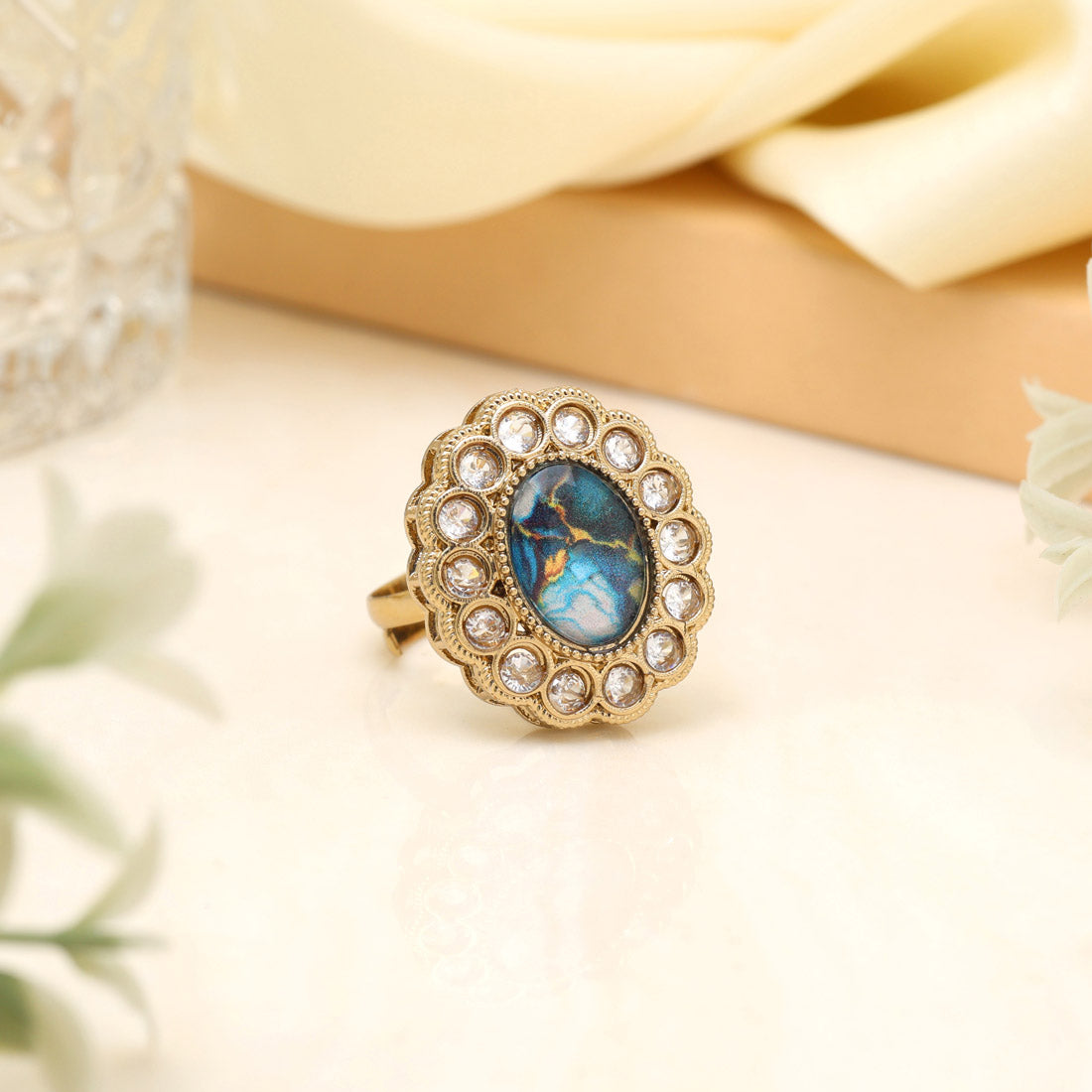 Bold Turquoise Blue Color Kundan Ring For Women Jewellery GetGlit