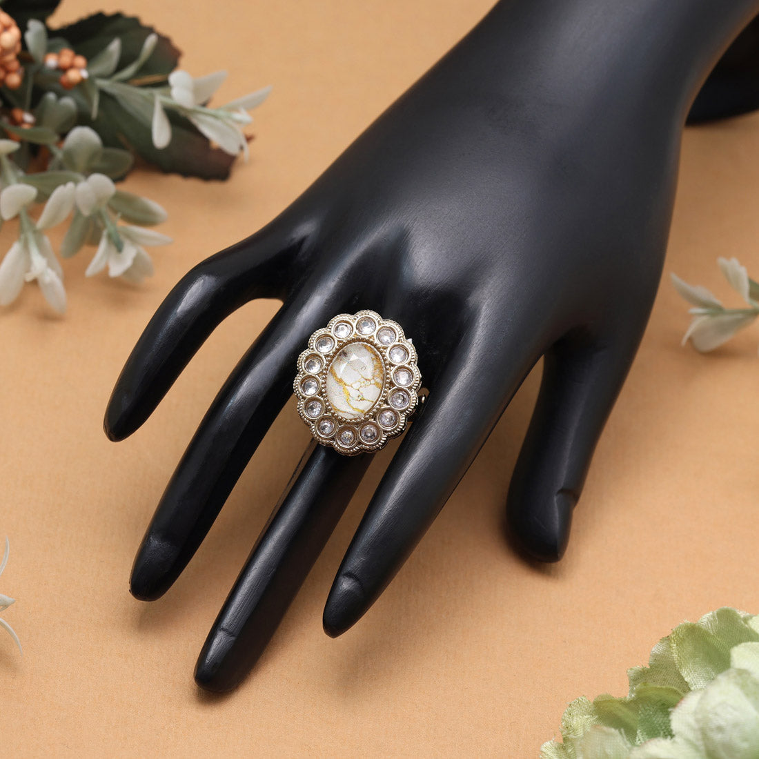 Ivory White Color Kundan Ring For Women Jewellery GetGlit