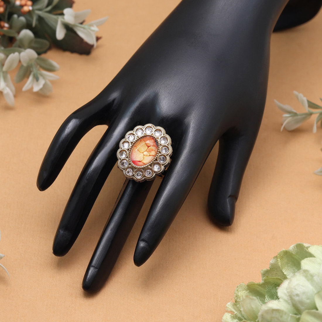 Sunny Yellow Color Kundan Ring For Women Jewellery GetGlit