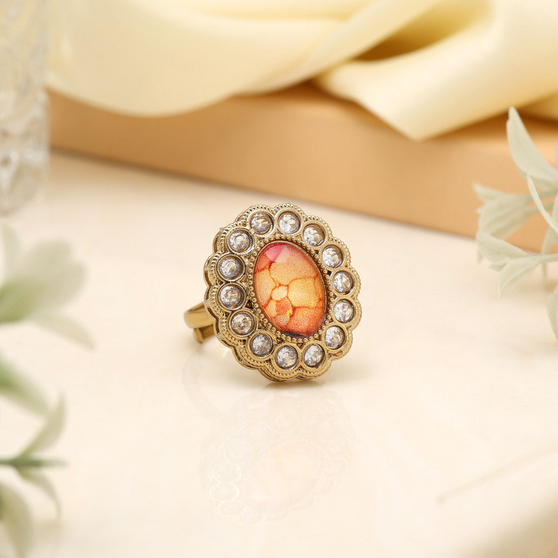 Sunny Yellow Color Kundan Ring For Women Jewellery GetGlit