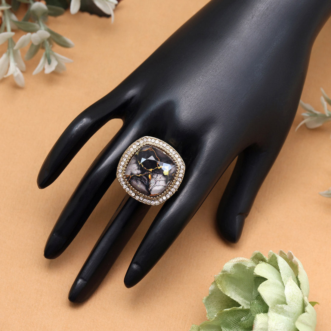 Bold Black Color Kundan Ring For Women Jewellery GetGlit